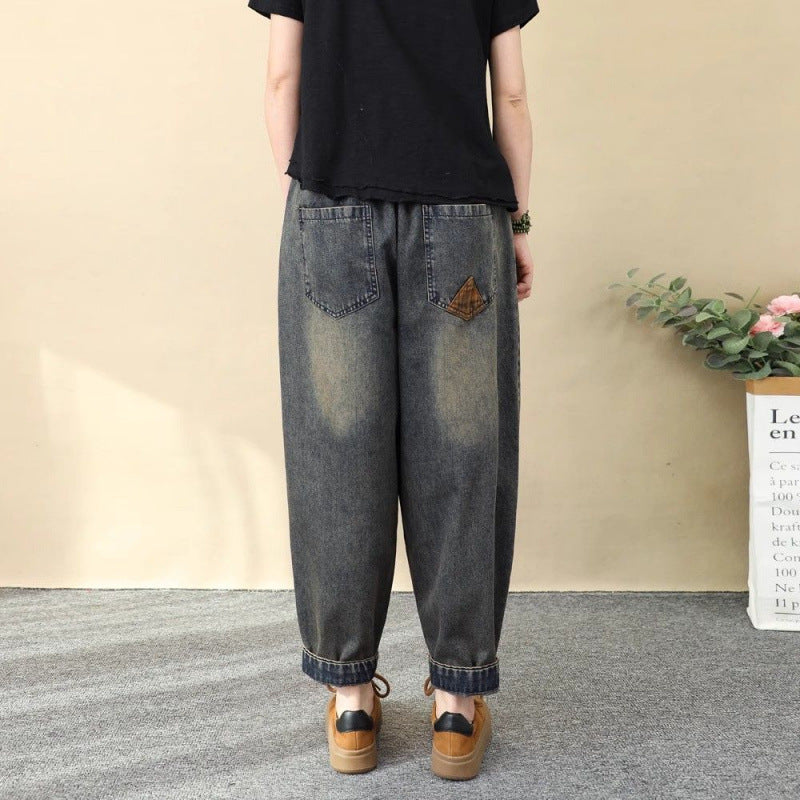 Patchwork Embroidery Cropped Harem Pants