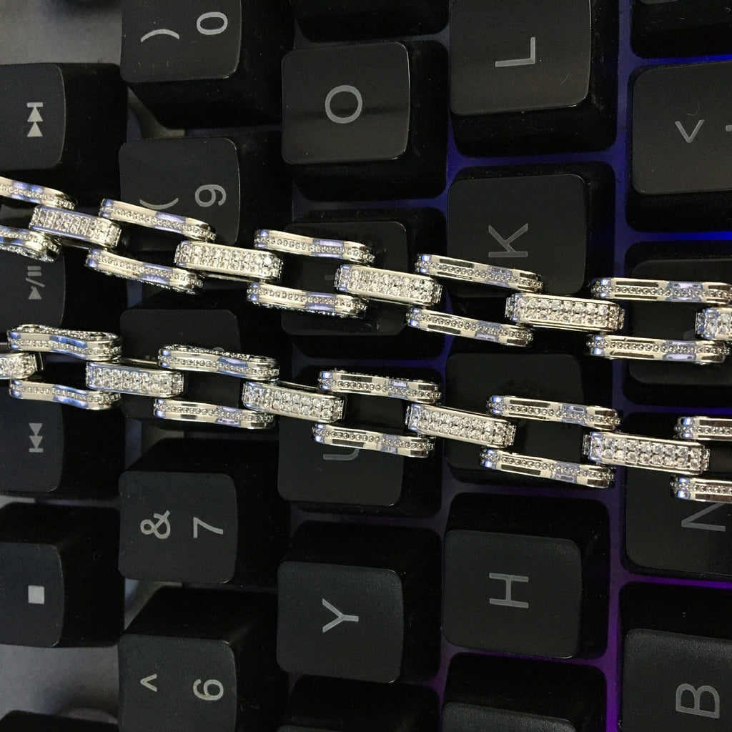 Hip Hop Rhinestone 5mm Bicycle Chain Necklace