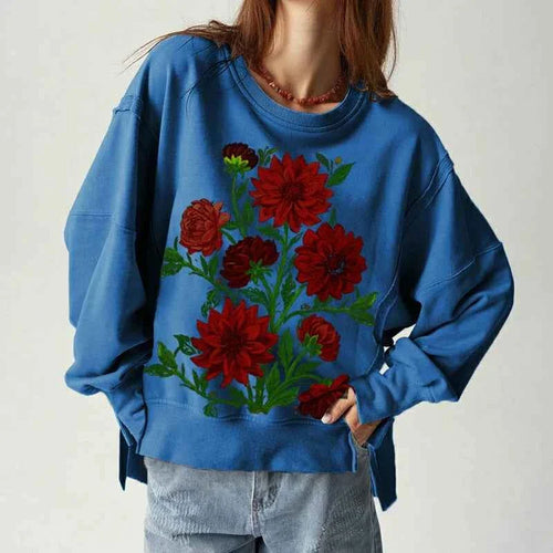 BlossomBlue Oversized Floral Sweatshirt