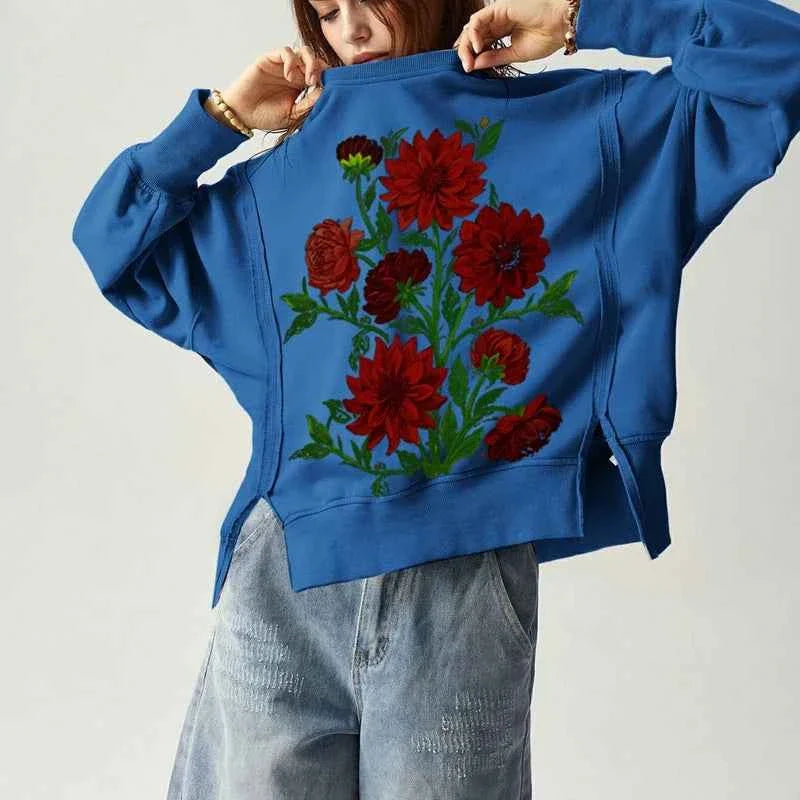 BlossomBlue Oversized Floral Sweatshirt