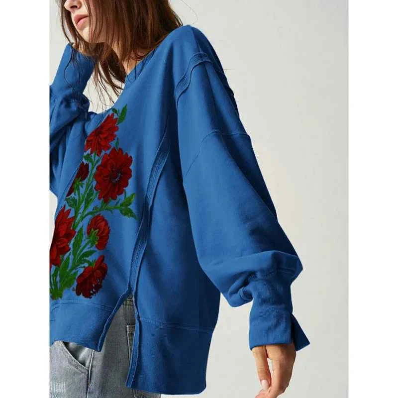 BlossomBlue Oversized Floral Sweatshirt