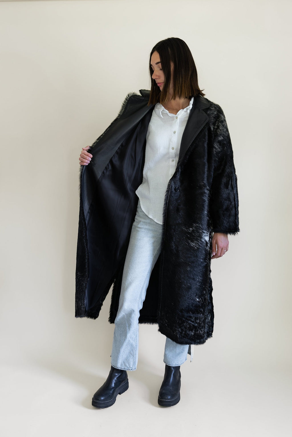 Cowhide Leather Trench Coat