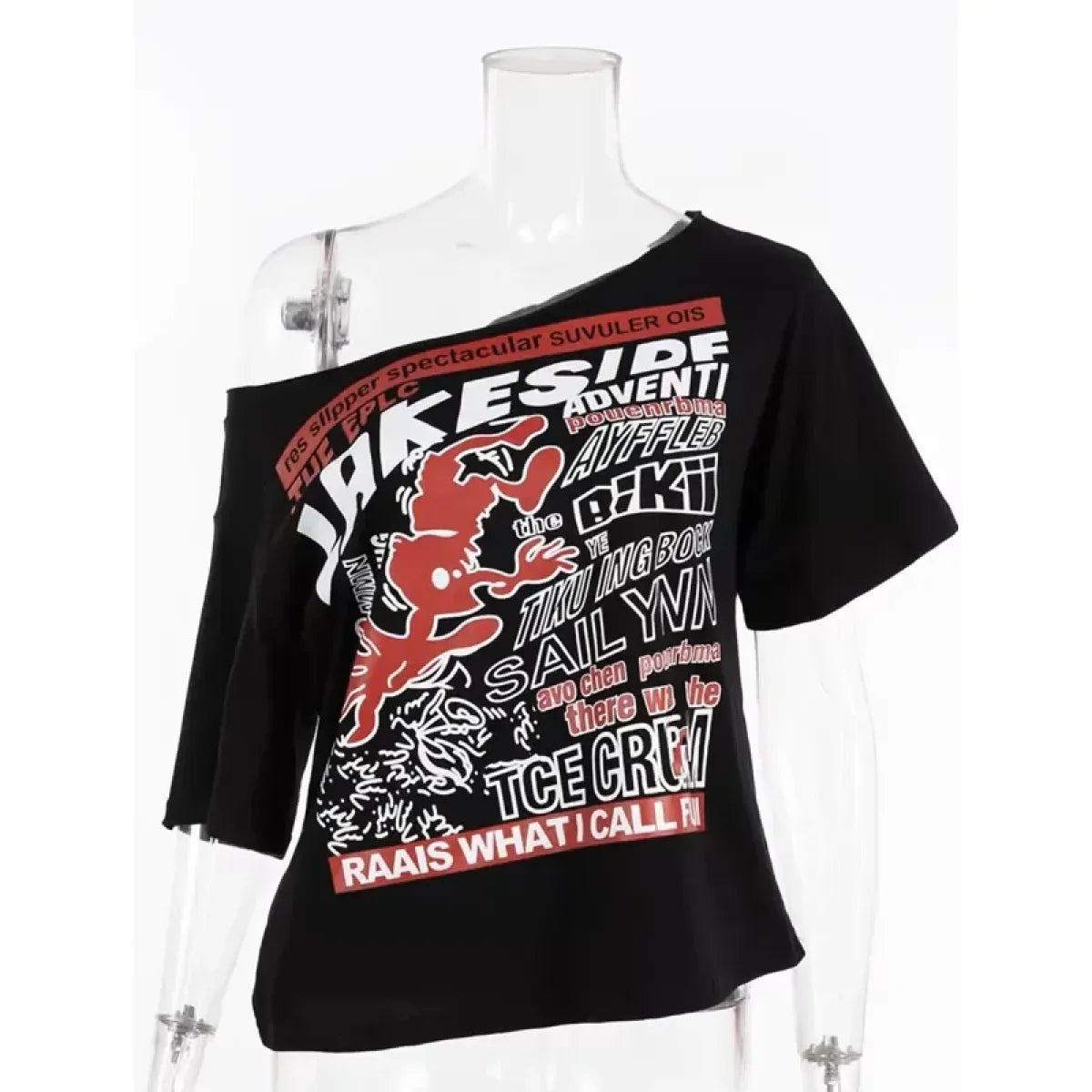 Black Off-Shoulder Graphic Tee