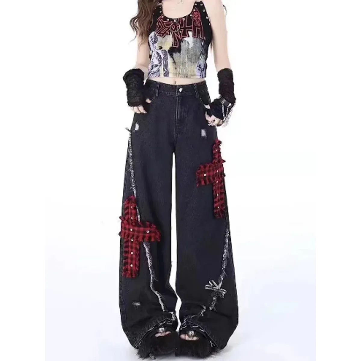 Gothic Patchwork Baggy Jeans
