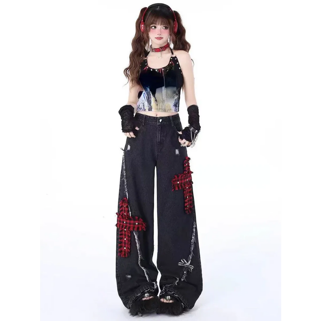 Gothic Patchwork Baggy Jeans